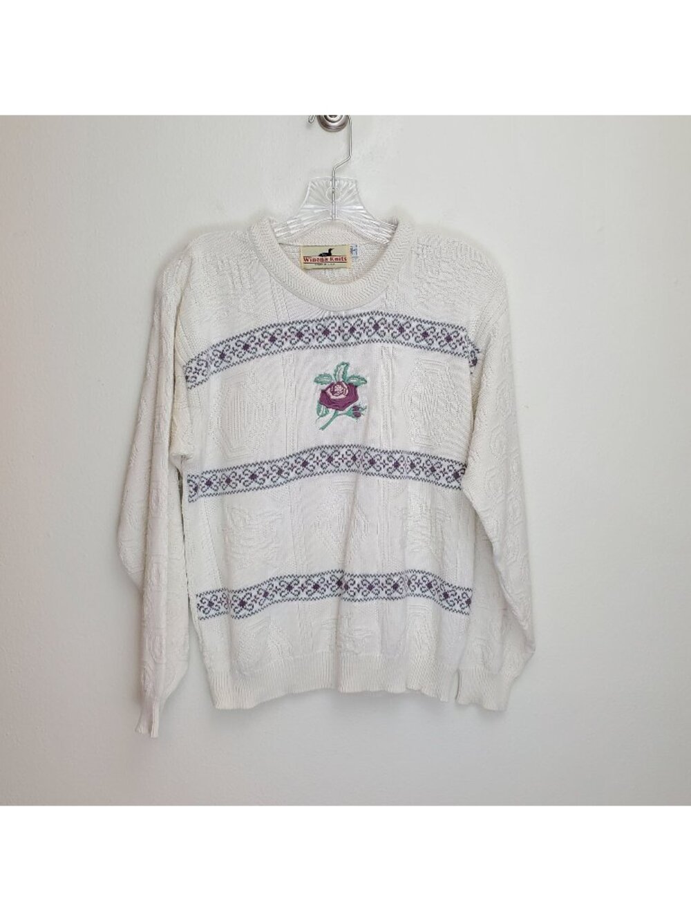 Winona Knits vintage floral granny knit crew neck sweater